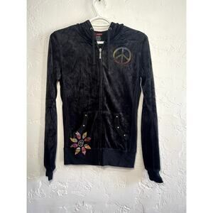 T Party bamboo velvet full‎ zip hippie sweatshirt womens small hipster bohemian